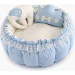 Jaju Baby Mavi Beyaz Fil Detaylı Açılır Oyun Minderi & Bebek Yuvası (80–120 Cm) Babynest - Mavi - Beyaz