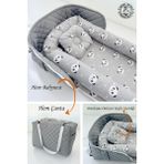Jaju Baby Nest Çantalı Babynest Gri Panda Deri Model Lüx Taşınabilir Bebek Yatağı