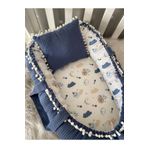 Jaju Baby Nest Denim Wafle Pike Kumaş Müslin Kumaş Ponponlu Nest Anne Yanı Bebek Yatağı