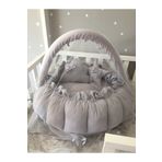 Jaju Baby Nest Gri Pike Kumaş Tasarım Açılır - Kapanır Oyun Minderi Cibinlik Aparatlı Jaju-babynest