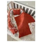 Jaju Baby Nest Kiremit Örgü Ve Müslin Kumaş Ponponlu 3'lü Jaju-babynest Anne Yanı Bebek Yatağı Set