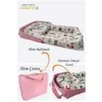 Jaju Baby Nest Pembe Orman Desenli Çantalı Babynest Bebek Çantası Taşınabilir Anne Yanı Yatağı