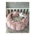 Jaju Baby Pembe Örgü Ve Geyik Desen Kombinli Tasarım Açılır - Kapanır Oyun Minderi Bebek Yuvası
