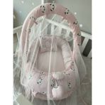 Jaju Baby Pembe Panda Cibinlik ve Oyuncak Askılı Lüx Tasarım Babynest - 100 x 60 cm