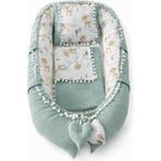 Jaju Baby Pike Kumaş ve Poplin Kumaş Ceylan Tasarım Ponponlu 3'lü Babynest Set - Yeşil