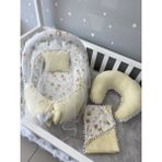 Jaju Baby Sarı Wafle Pike Kumaş Ceylan Tasarım Ponponlu Ponponlu 6 Parça Babynest Set - 100 x 60 cm
