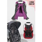 Jaju Baby Siyah Yıldızlı Mor 4 Parçalı Puset Takımı (tutmalı)