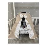 Jaju Baby Waffle Ve Dağ Desen Ponponlu Panço Model Puset Örtüsü Çarşaf Ve Puset Minderi 3'lü Set
