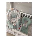 Jaju Baby Yeşil Örgü Pike Kumaş Ve Orman Müslin Kumaş Ponponlu 6 Parça Babynest Set