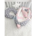 Jaju Babynest Gri Yıldızlı Lüx Ortopedik Baby Nest ve Emzirme Yastığı