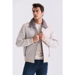 Jakamen Bej Comfort Fit Kürklü Yaka Önü Fermuarlı Hakiki Deri detaylı Mont - 54