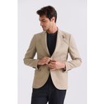 Jakamen Bej Slim Fit Sivri Yaka Keten Spor Ceket
