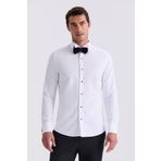 Jakamen Beyaz Slim Fit Ata Yaka Double Manşet Gömlek