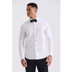 Jakamen Beyaz Slim Fit Kol Düğmeli %100 Pamuk Ata Yaka Gömlek