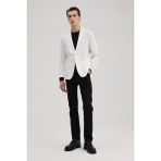 Jakamen Beyaz Slim Fit Mono Yaka Torba Cep Ceket - 46