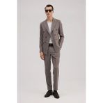 Jakamen Bordo Slim Fit Ekoseli Kruvaze Takım Elbise - 6 Drop - 50