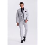 Jakamen Gri Slim Fit Mono Yaka Yelekli Takım Elbise Erkek İçin Şık Tasarım - 52