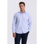 Jakamen Mavi Beyaz Comfort Fit Ütü Gerektirmeyen %100 Pamuk Çizgili Non Iron Gömlek - XL