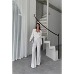 Jakarlı Bluzu Tasarım Detaylı Ceket-Pantolon-Bluz 3 Lü Takım - Beyaz