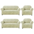 Jakarli Çekyat Kanepe Koltuk Örtüsü Lastikli Likrali Kılıf Çubuk Desen 3311 Takım - 180 x 230 cm - Krem