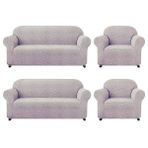 Jakarli Çekyat Kanepe Koltuk Örtüsü Lastikli Likrali Kılıf Çubuk Desen 3311 Takım - 180 x 230 cm - Vizon