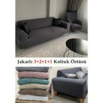 Jakarlı Çubuk, Düz Desen 3 2 1 1 Lastikli Koltuk, Kanepe, Çekyat Örtüsü, Kılıfı Esnekli - 180 x 230 cm - Antrasit