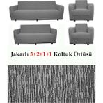 Jakarlı Çubuk, Düz Desen 3 2 1 1 Lastikli Koltuk, Kanepe, Çekyat Örtüsü, Kılıfı Esnekli - 180 x 230 cm - Gri