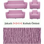 Jakarlı Çubuk, Düz Desen 3 2 1 1 Lastikli Koltuk, Kanepe, Çekyat Örtüsü, Kılıfı Esnekli - 180 x 230 cm - Pembe