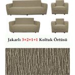 Jakarlı Çubuk, Düz Desen 3 2 1 1 Lastikli Koltuk, Kanepe, Çekyat Örtüsü, Kılıfı Esnekli - 180 x 230 cm - Vizon
