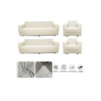 Jakarlı Düz Desen 3 3 1 1 Lastikli Koltuk Örtüsü Takımı Kanepe Çekyat Örtüsü Koltuk Kılıfı krem 180 x 230