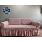Jakarli Düz Desen 3 Kişilik Lastikli Etekli Koltuk Örtüsü Koltuk Kılıfı Esnek Kumaş Leke Tutmaz - 180 x 230 cm - Pudra