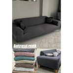 Jakarlı Düz Desen Lastikli Koltuk Kılıfı Çekyat Koltuk Örtüsü Streç Esnek Kanepe Kılıfı - 180 x 230 cm - Siyah