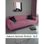 Jakarlı Koltuk Kanepe Chester Örtüsü Koltuk Kılıfı 3 Kişilik Bir Adet - 180 x 230 cm - Pembe
