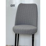 Jakarlı Kumaş Ilmek Desen Oval Sandalye Kılıfı. Lastikli, Yıkanabilir, Esnek Sandalye Örtüsü (6 Adet) - 45 x 45 cm - Gri