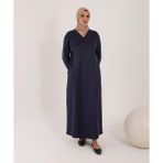 Jakarlı Kumaş Tesbih Hediyeli Namaz Elbisesi - Lacivert