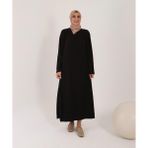 Jakarlı Kumaş Tesbih Hediyeli Namaz Elbisesi - Siyah - XL