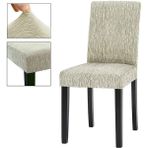 Jakarli Sandalye Örtüsü Çubuk Desen Yüksek Esnekli Sandalye Kılıfı( 6 Adet) - 45 x 45 x 60 cm - Krem