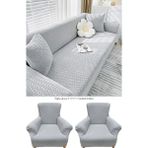 Jakarlı Tuğla Desen 3311 Koltuk Örtüsü Çekyat Kanepe Kılıfı Lastikli Kayma Yapmayan - 180 x 230 cm - Açık Gri