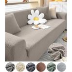 Jakarlı Tuğla Desen Koltuk Örtüsü Çekyat Kanepe Kılıfı Lastikli Kayma Yapmayan 3 Kişilik - 180 x 230 cm - Vizon