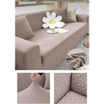Jakarlı Tuğla Desen Streç Lastikli 3 kişilik Koltuk Örtüsü koltuk kılıfı Esnek Kanepe Çekyat Kılıfı - Vizon - 180 x 230 cm