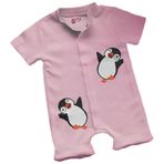JAKC WAYS%100 Pamuk Penguen Desenli Kısa Kollu Şort Tulum/Bebek Zıbın/Çocuk Zıbın (Pembe, 9-12 Ay)