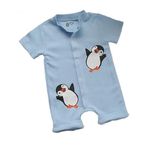 JAKC WAYS%100 Pamuk Penguen Desenli Kısa Kollu Şort Tulum/Bebek Zıbın/Çocuk Zıbın (Sarı, 12-18 Ay)