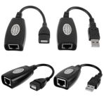 JAMHER 2 Çift USB RJ45 Uzatma Adaptörü, USB 2.0 - RJ45 LAN Uzatma Adaptörü Cat5/Cat5e/Cat6 Kablo Konektörü Bilgisayarlar, Cep Telefonları, Klavyeler, U Diskler, Yazıcılar ile Uyumlu