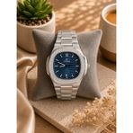 Jammy Jewerly Erkek Çelik Kordon Analog Kol Saati – Modern ve Şık Tasarım - Gümüş - Mavi