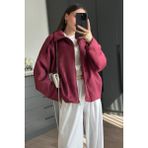 Jamolls Astarlı Oversize Kesim Muadil Trend Pinterest Model Süet Nubuk Kumaş Tasarım Kol Kemer Detay Bomber Mont Ceket - Bordo