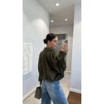 Jamolls Astarlı Oversize Kesim Muadil Trend Pinterest Model Süet Nubuk Kumaş Tasarım Kol Kemer Detay Bomber Mont Ceket - Haki