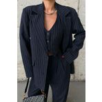 JaMolls Düğmeli Çizgili Crop Kısa Yelek Palazzo Geniş Paça Pantolon Oversize Blazer Ceket Pinterest Takım