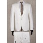 Jan Carlucci Beyaz Slim Fit Çift Pileli- Tokalı Italyan Pantolon, Çift Cep Ceket Modelli Drop 6 Takım Elbise - 58