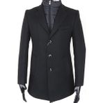 Jan Carlucci Erkek - Slim Fit - Siyah - Çıkmalı Ceket Yaka - Içi Kapitoneli -Tek Yırtmaç - Dizüstü Kaşe Kaban - 48