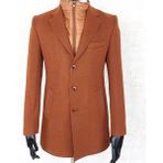 Jan Carlucci Erkek - Slim Fit - Turuncu- Çıkmalı Ceket Yaka - Içi Kapitoneli -Tek Yırtmaç - Dizüstü Kaşe Kaban - 54